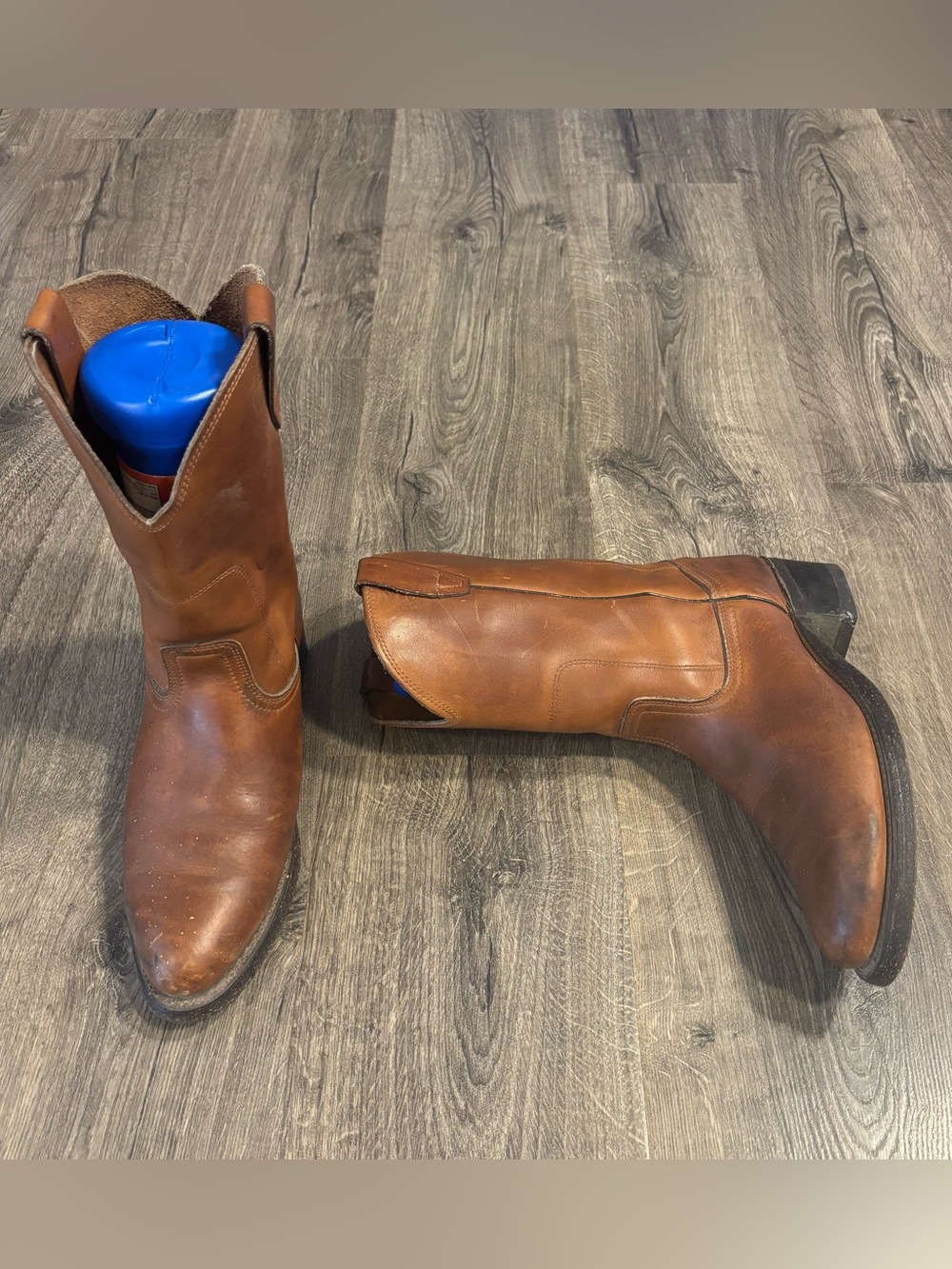 Made in USA Men's Brown Leather Western Boots Classic Pull-On Style Size 9.5D